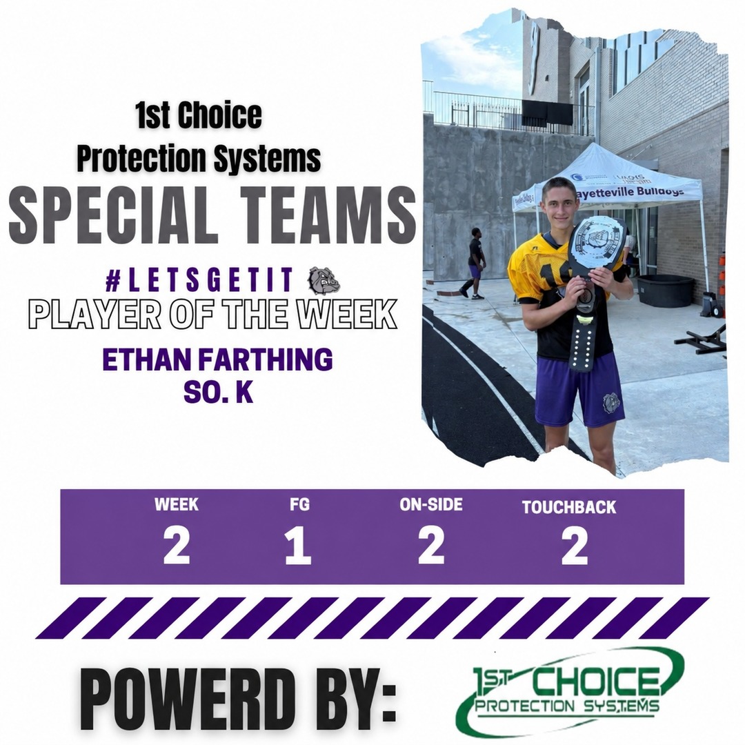 Ethan's Special Teams Player of the Week award for week two of 2026: one field goal, two onside recoveries, and two touchbacks.