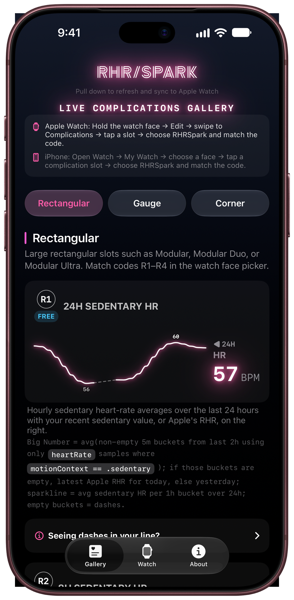 RHRSpark's complications gallery on iPhone